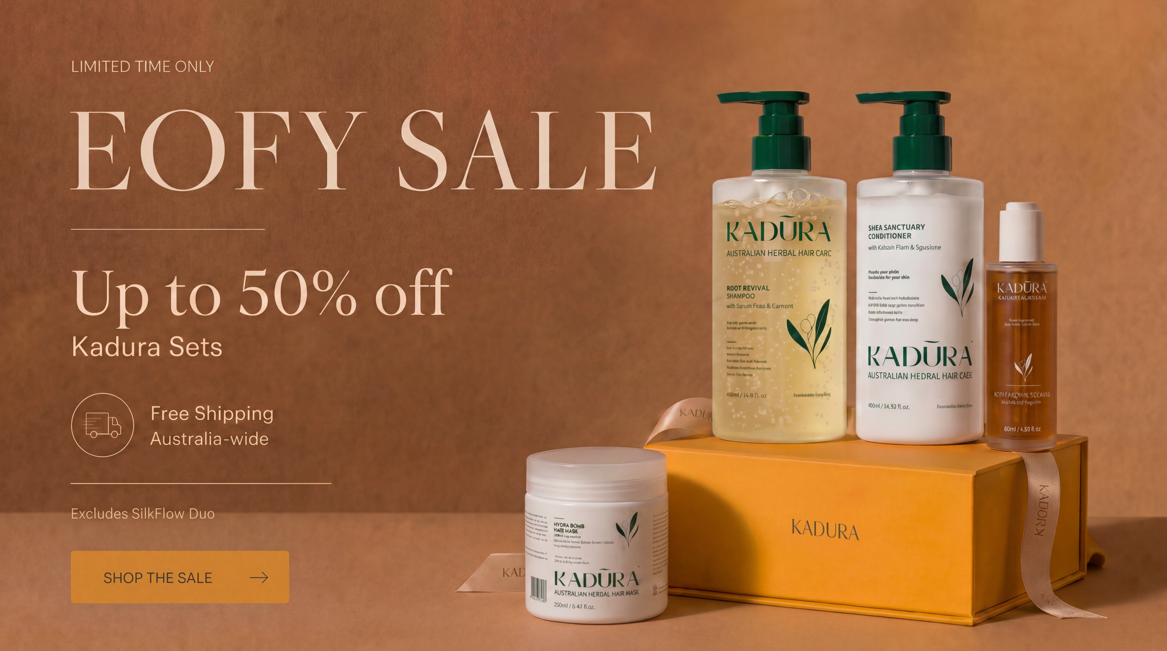 Kadūra Beauty EOFY sale with up to 50% off selected Australian hair care sets and best-selling scalp care sets