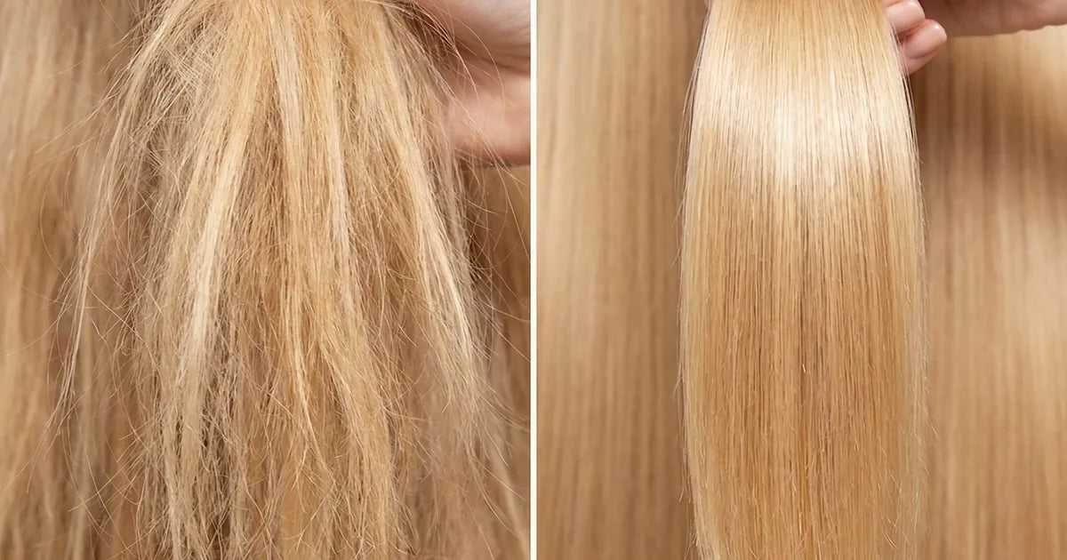 before and after blonde dry hair