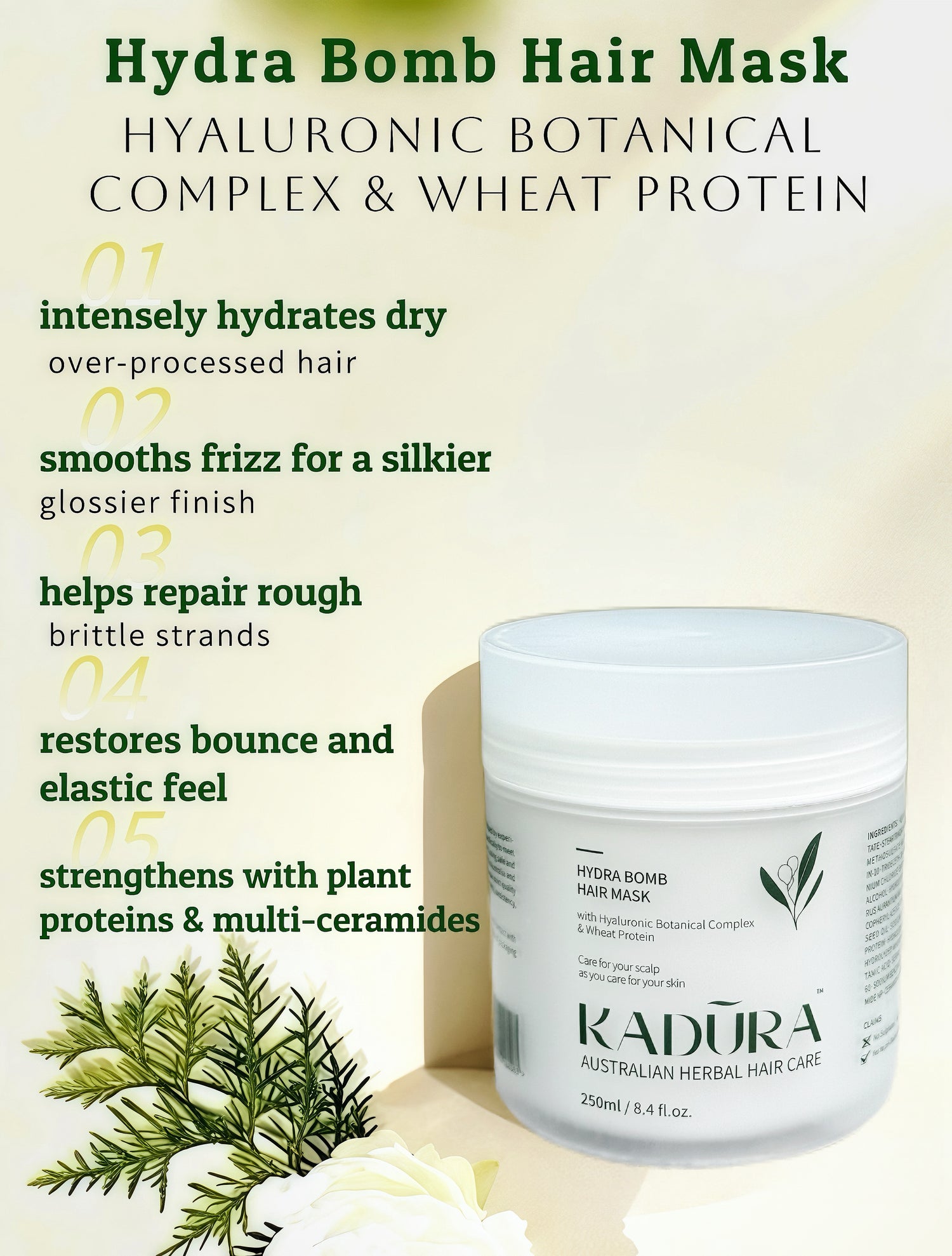 Hydra Bomb Hair Mask with Hyaluronic Botanical Complex &amp; Wheat Protein – Intense Hydration &amp; Repair | 250ml