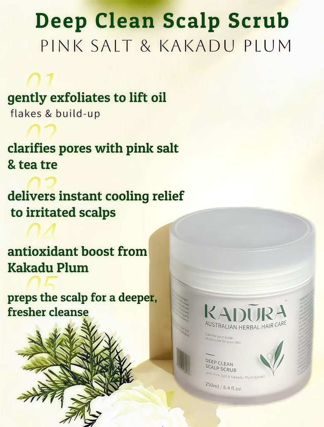 Deep Purifying Scalp Scrub with Pink Sea Salt &amp; Kakadu Plum – Oil Control &amp; Refresh | 250ml