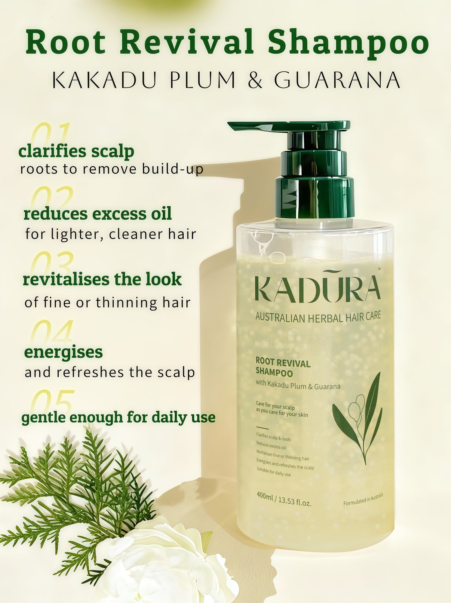 Root Revival Shampoo with Kakadu Plum &amp; Guarana – Clarifying &amp; Energising | 400ml