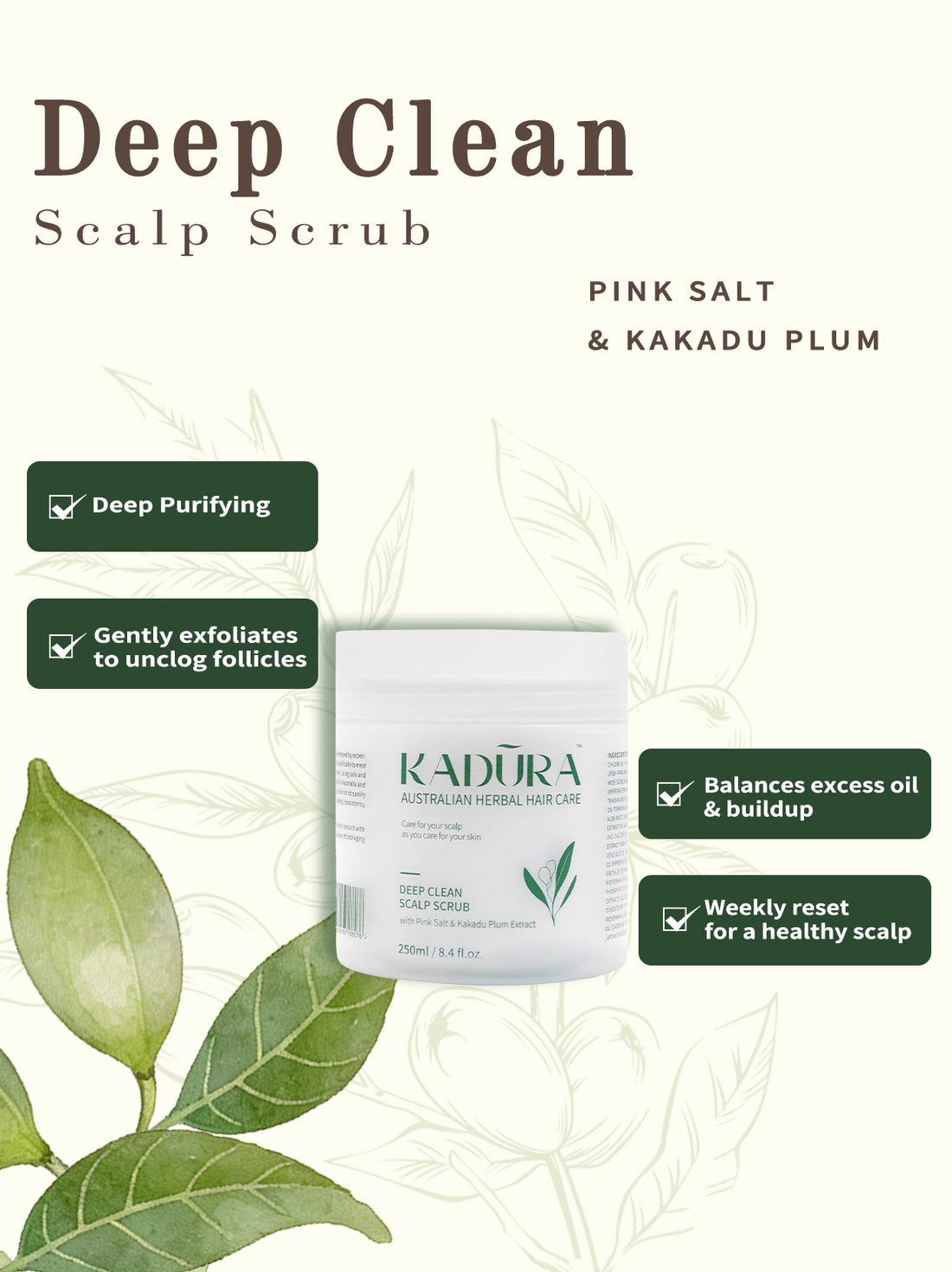 Deep Purifying Scalp Scrub with Pink Sea Salt &amp; Kakadu Plum – Oil Control &amp; Refresh | 250ml