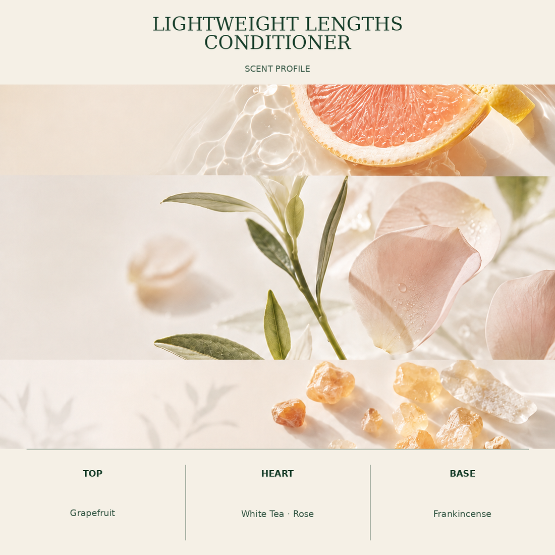 Light botanical scent notes for Kadūra Lightweight Lengths Conditioner