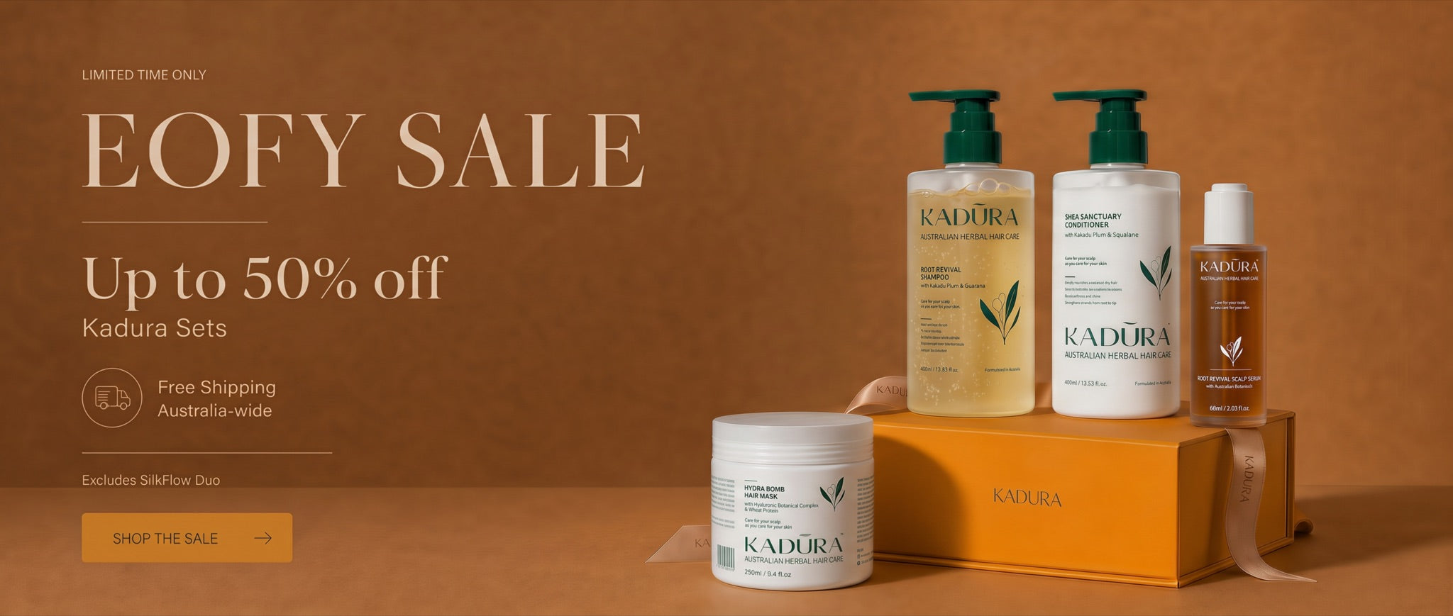 Kadūra Beauty EOFY sale with up to 50% off selected Australian hair care sets and best-selling scalp care sets