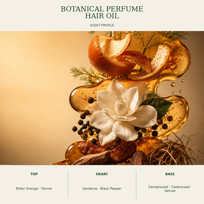 Botanical fragrance notes for Kadūra Botanical Perfume Hair Oil
