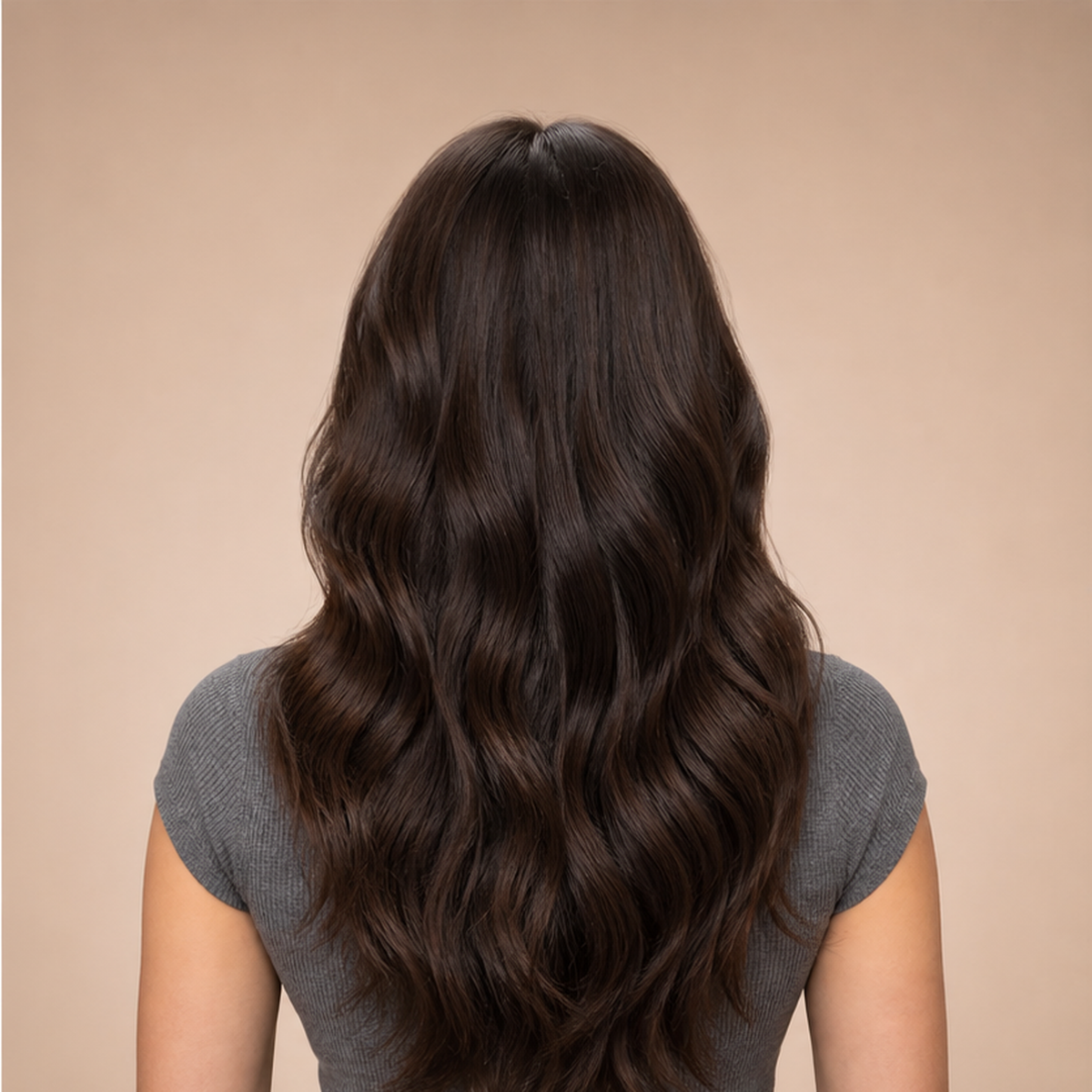 Deep brunette hair styled with a smoother, shinier finish