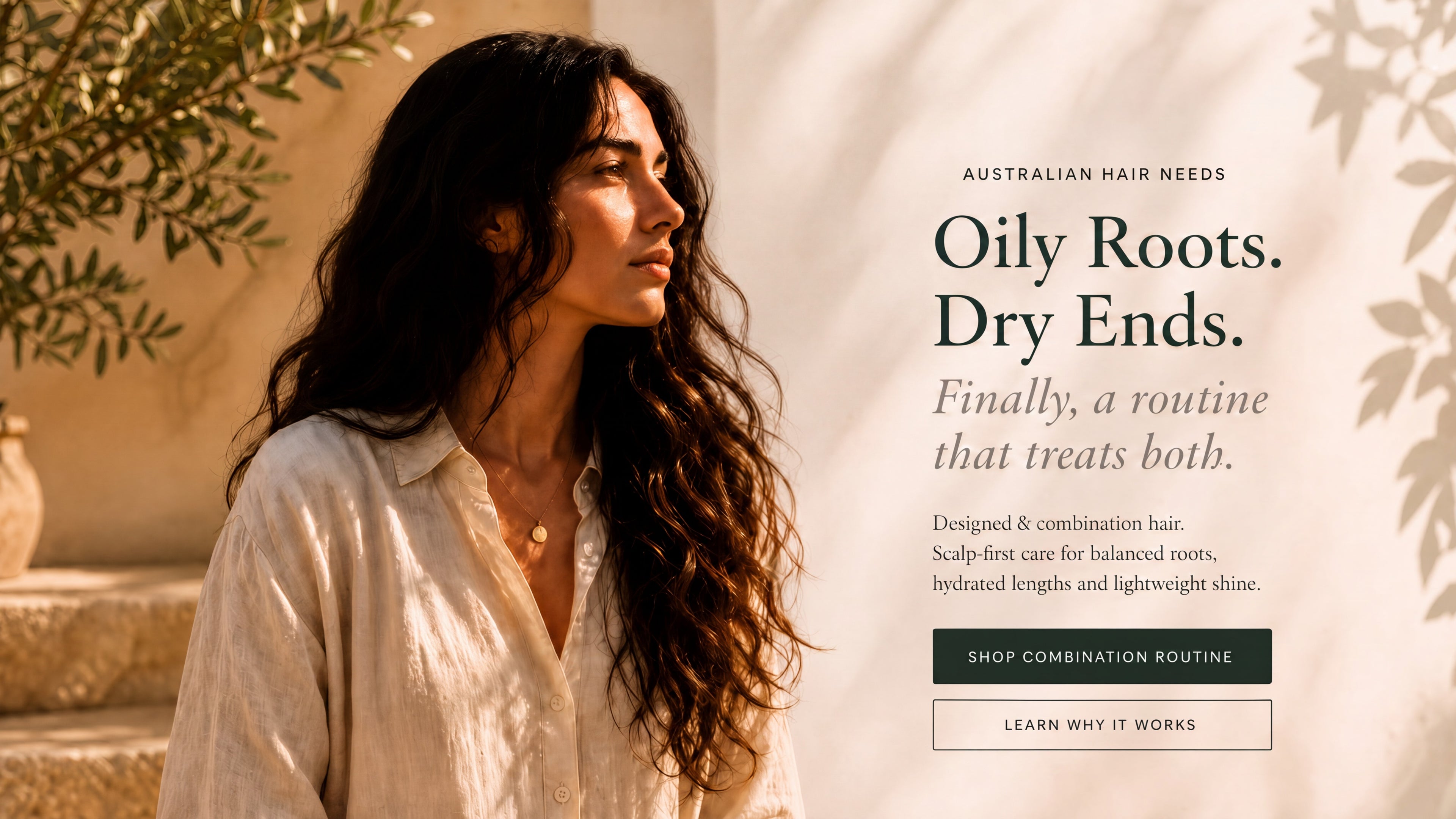 Kadūra routine for oily roots and dry ends, designed for Australian combination hair