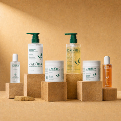 Kadūra Timeless Complete Scalp &amp; Hair Care Set full product lineup for stronger shinier hair