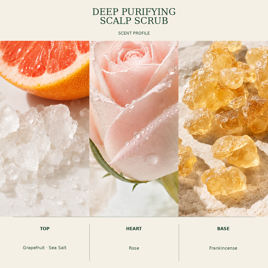 Fresh botanical scent notes for Kadūra Deep Purifying Scalp Scrub