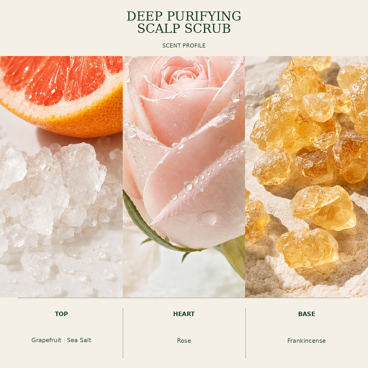 Fresh botanical scent notes for Kadūra Deep Purifying Scalp Scrub