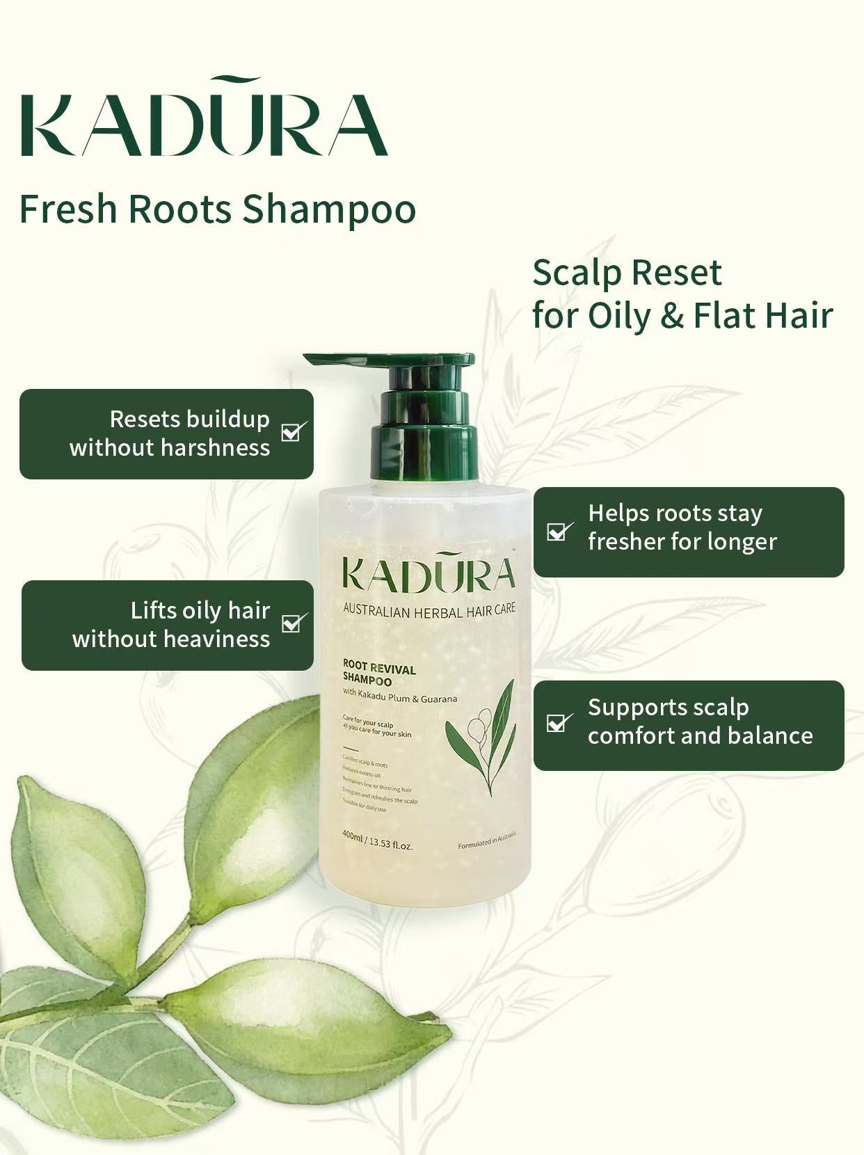 Kadūra Fresh Roots Shampoo-Scalp Reset for Oily &amp; Flat Hair | 400ml